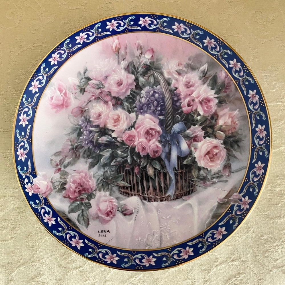 Vintage Lena Liu Basket Bouquets Fine Porcelain Plate Collection "Roses"